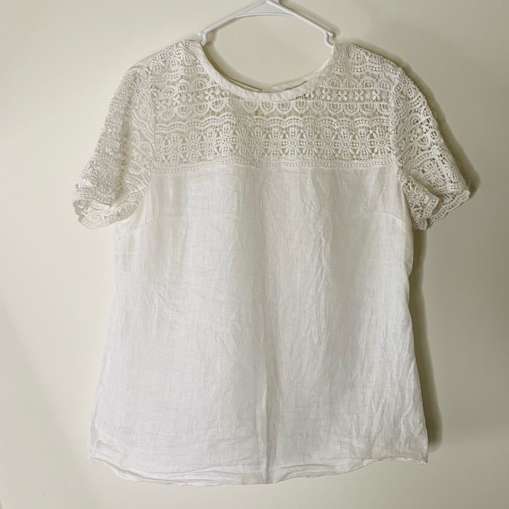 J Crew 100% Linen Crochet Lace Top